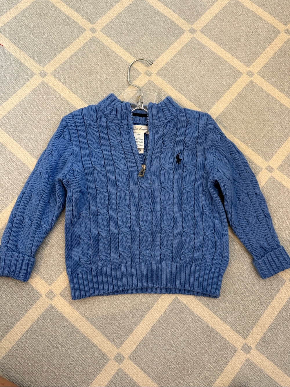 Ralph Lauren Baby, Blue Cable-Knit Quarter-Zip Sweater size 12m NWT